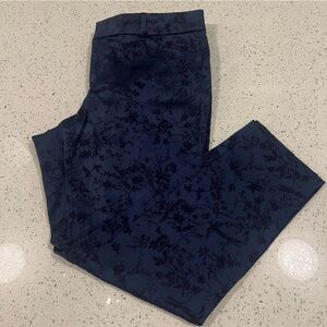 OLD NAVY Floral Shiny Cobalt Blue & Black Print Mid Rise Ankle Pants Size 10